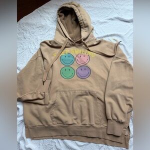 Tan Hoodie with Smiley Faces American Eagle Huggable